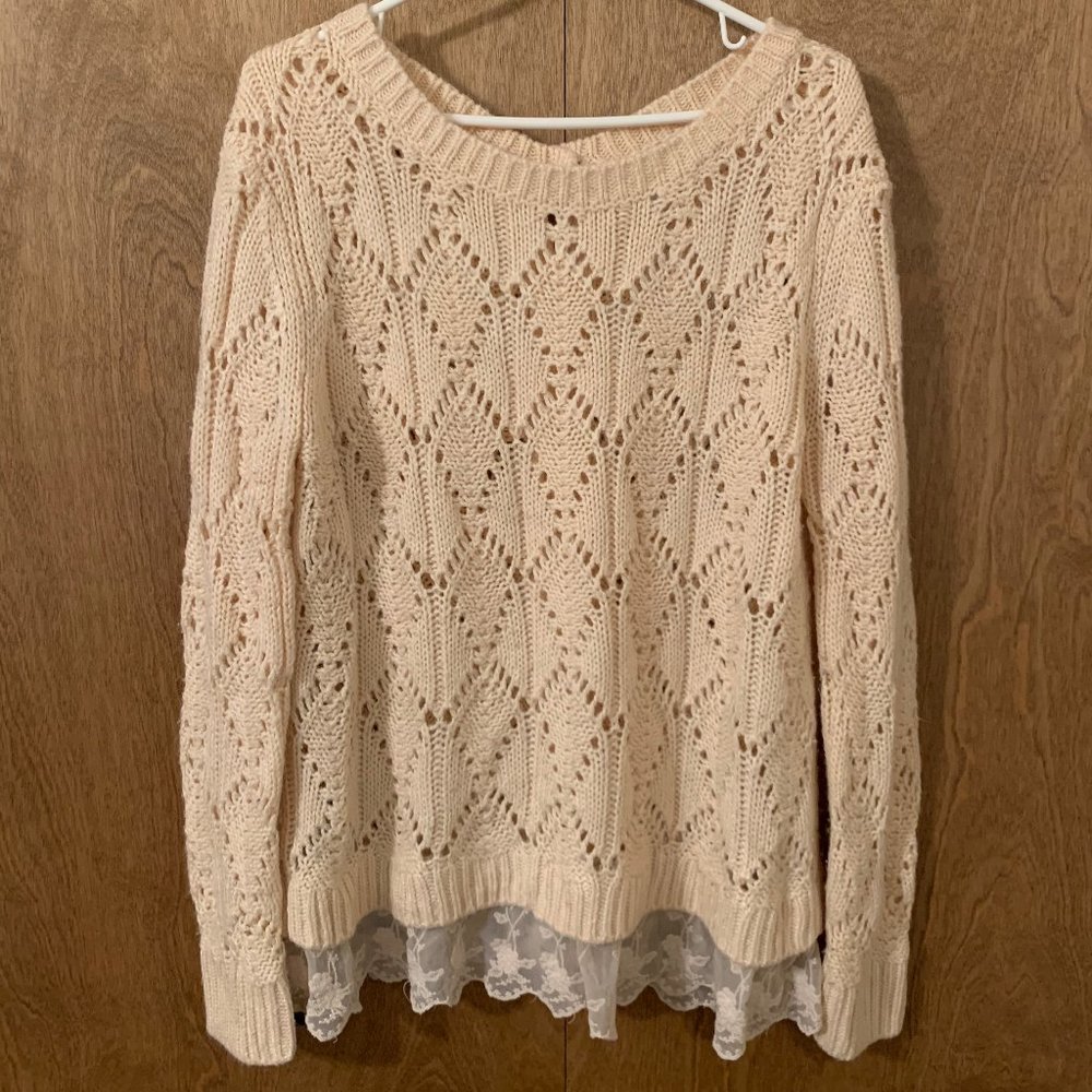 Nordstrom Hinge Button Back Lace Trim Sweater Women's Small